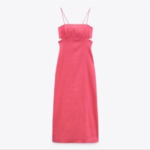 NWT Pink ZARA Midi Dress with Cross Back size Large